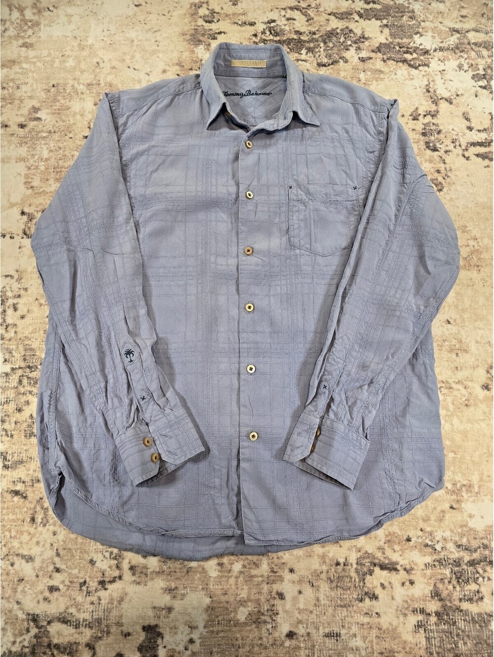 Tommy Bahama Men's Medium Blue Silk Long Sleeve Button-Up Shirt